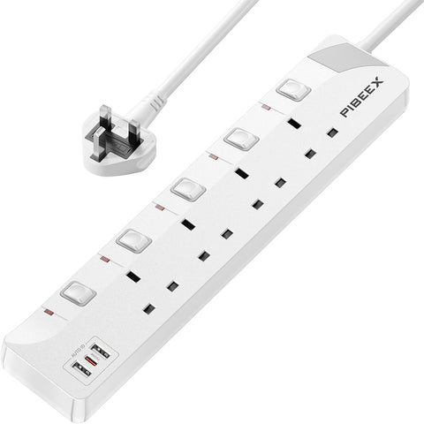 Extension Lead with USB Slots, Plug Extension Socket with Individual Switches, 4 Way Extension Lead with 1 USB C (PD 20W) and 2 USB A, 2 Meters Wall Mounted Extension Cable 13A 3250W for Home