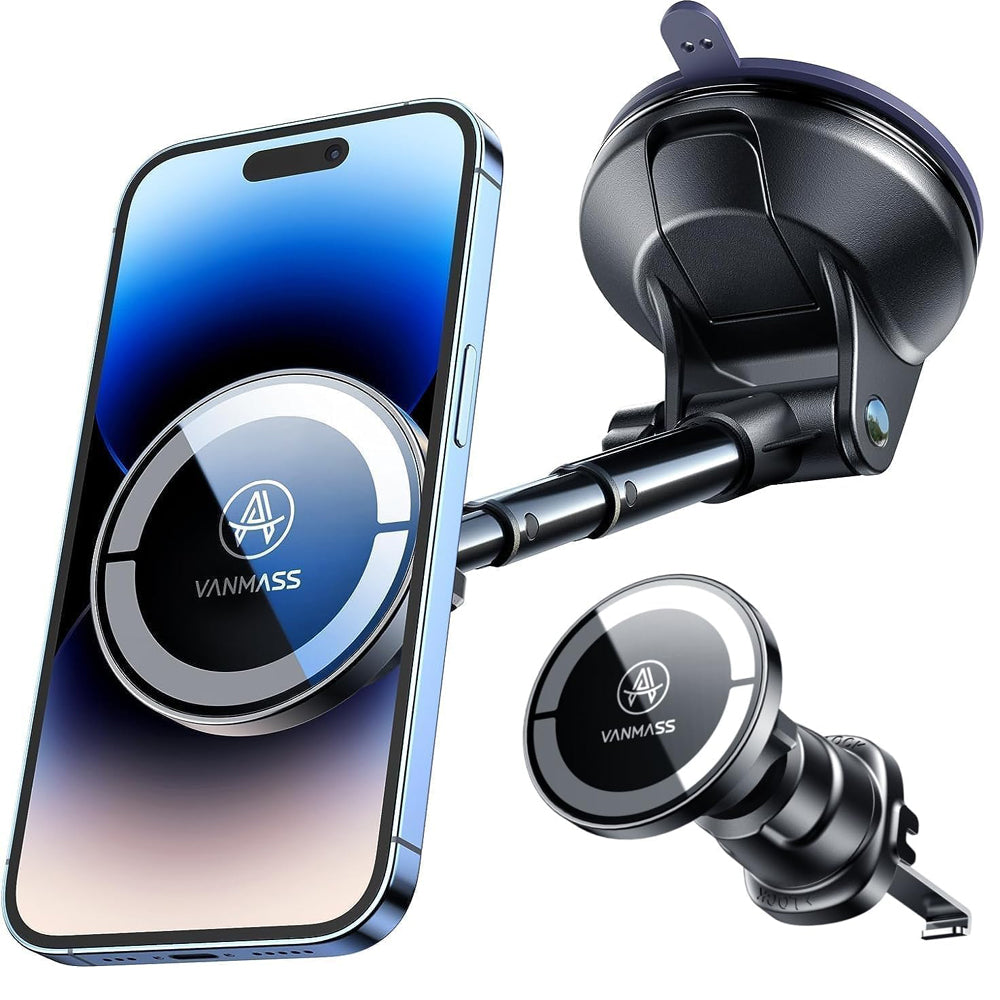 VANMASS Magnetic Car Phone Holder – 2025 Upgraded MagSafe Mount with Strong Suction for Dashboard, Windscreen, and Vent