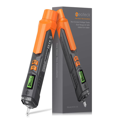 Neoteck Non Contact Voltage Tester Pen 12–1000V Adjustable Sensitivity AC Detector With LCD Display, Buzzer Alarm & LED Flashlight Grey