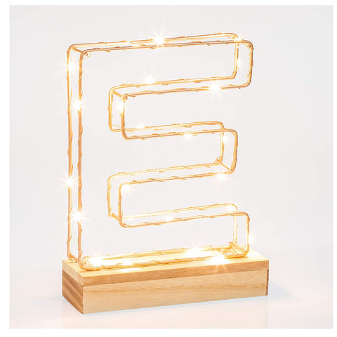 LED Wire Frame Letter E – Rose Gold Copper – Battery Powered
