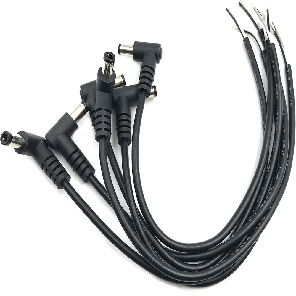 6Pcs 5.5mm x 2.5mm 90 Degree Right Angle DC Power Male Plug Jack to Bare Wire Open End Cable for CCTV DC Power Supply Cable Repair