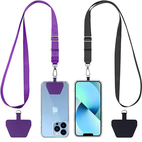 CACOE Universal Mobile Phone Chain - Adjustable Neck Strap for Smartphones Black+purple