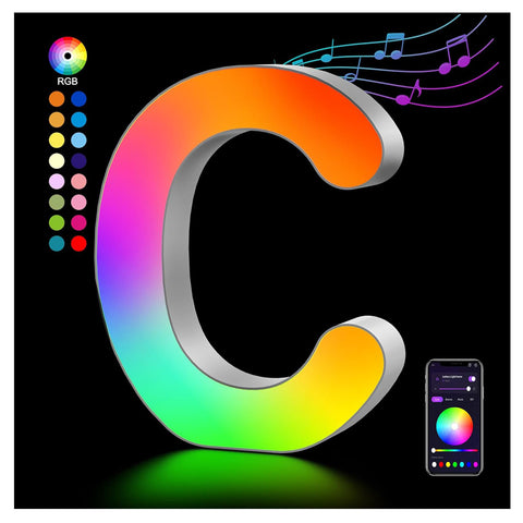 Light Up Letters USB Powered, LED Letter Lights Color Changing Alphabet Sign Gifts for Girls Women Party Birthday Decorations, APP Control, Night Light Christmas Valentine Wall Table Decor - C