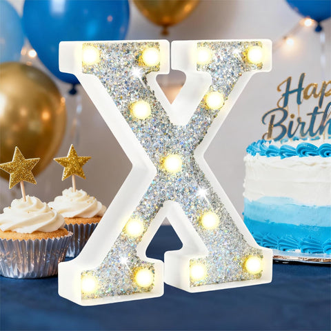 X Style Silver LED Marquee Letter Light, Battery Powered Decorative Night Lamp for Home, Party, Wedding and Event Decor