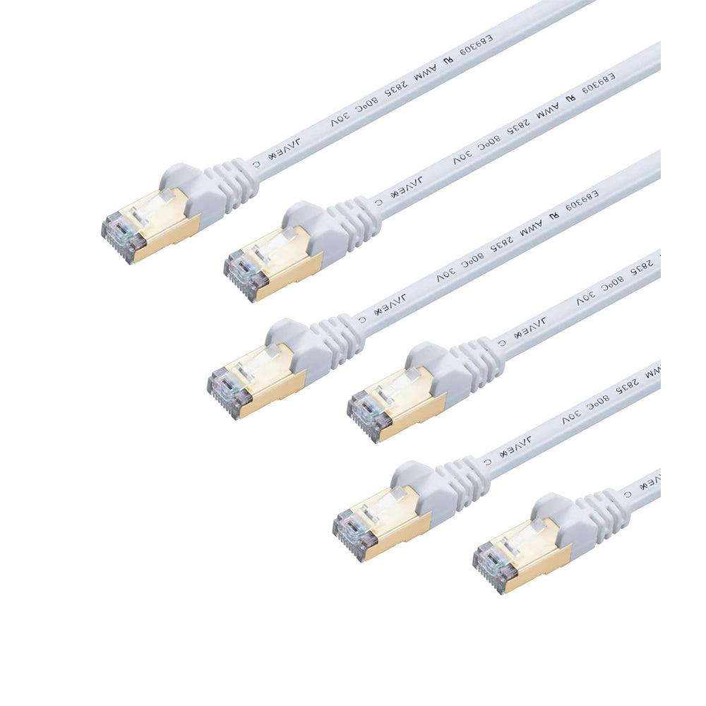 JAVEX CAT7 CAT6A RJ45 S/STP Ethernet Patch Cable White 0.9M 3FT 6-Pack 10Gbps High Speed Shielded LAN Network Cable for Router Gaming UL Listed OFC