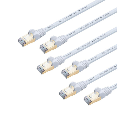 JAVEX CAT7 CAT6A RJ45 S/STP Ethernet Patch Cable White 0.9M 3FT 6-Pack 10Gbps High Speed Shielded LAN Network Cable for Router Gaming UL Listed OFC