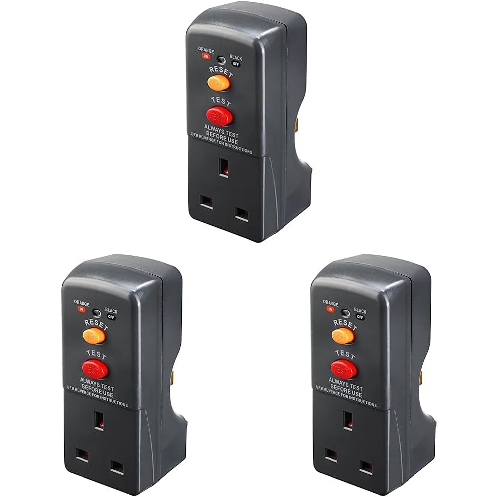 Masterplug ARCDKG-MP Single Socket RCD Safety Adaptor, 112 x 72.3 x 50.5 mm, Black (Pack of 3)