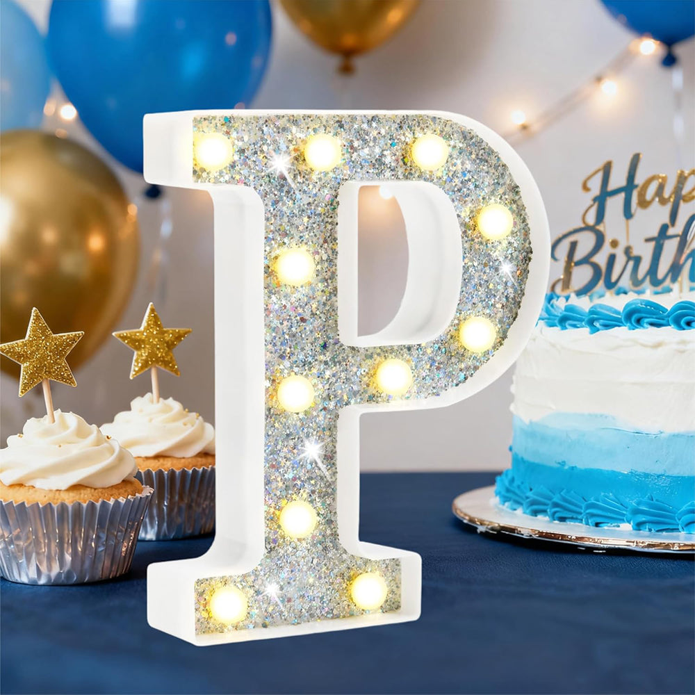 LED Marquee Letter Light Silver P - Battery Powered Night Light