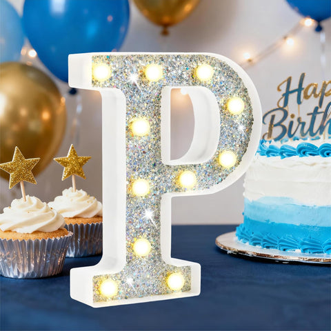 LED Marquee Letter Light Silver P - Battery Powered Night Light