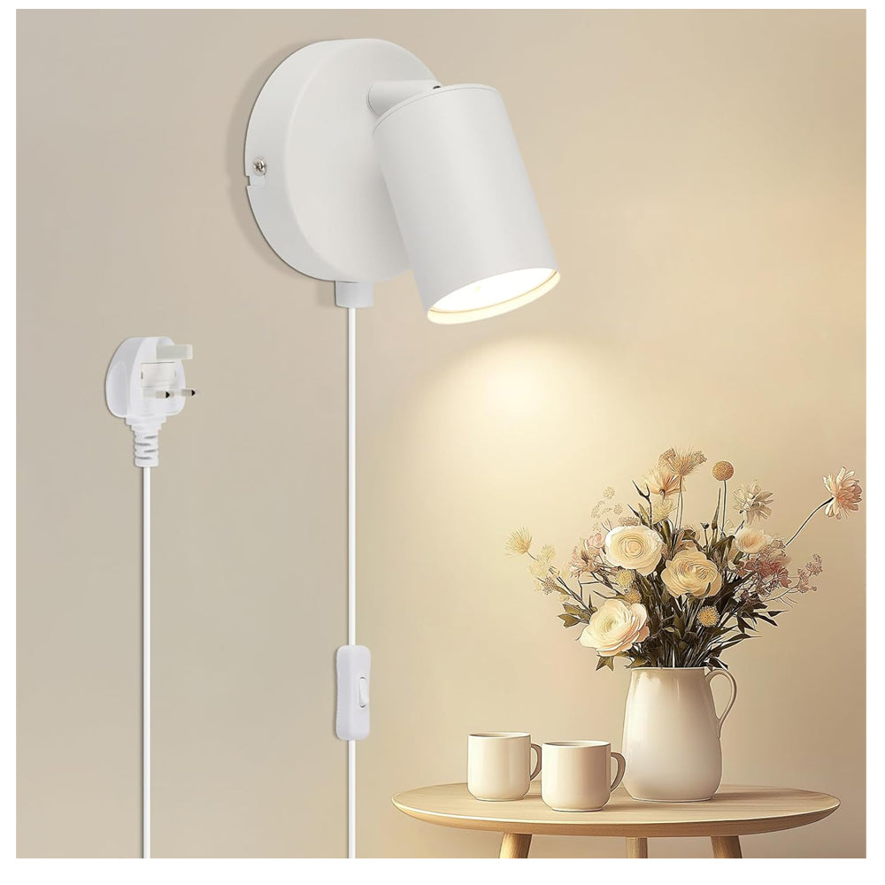 White Plug In Wall Light GU10 Rotatable with Switch