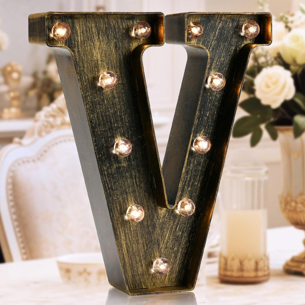 LED Marquee Letter V – Vintage Industrial Style Light Up Sign – UK