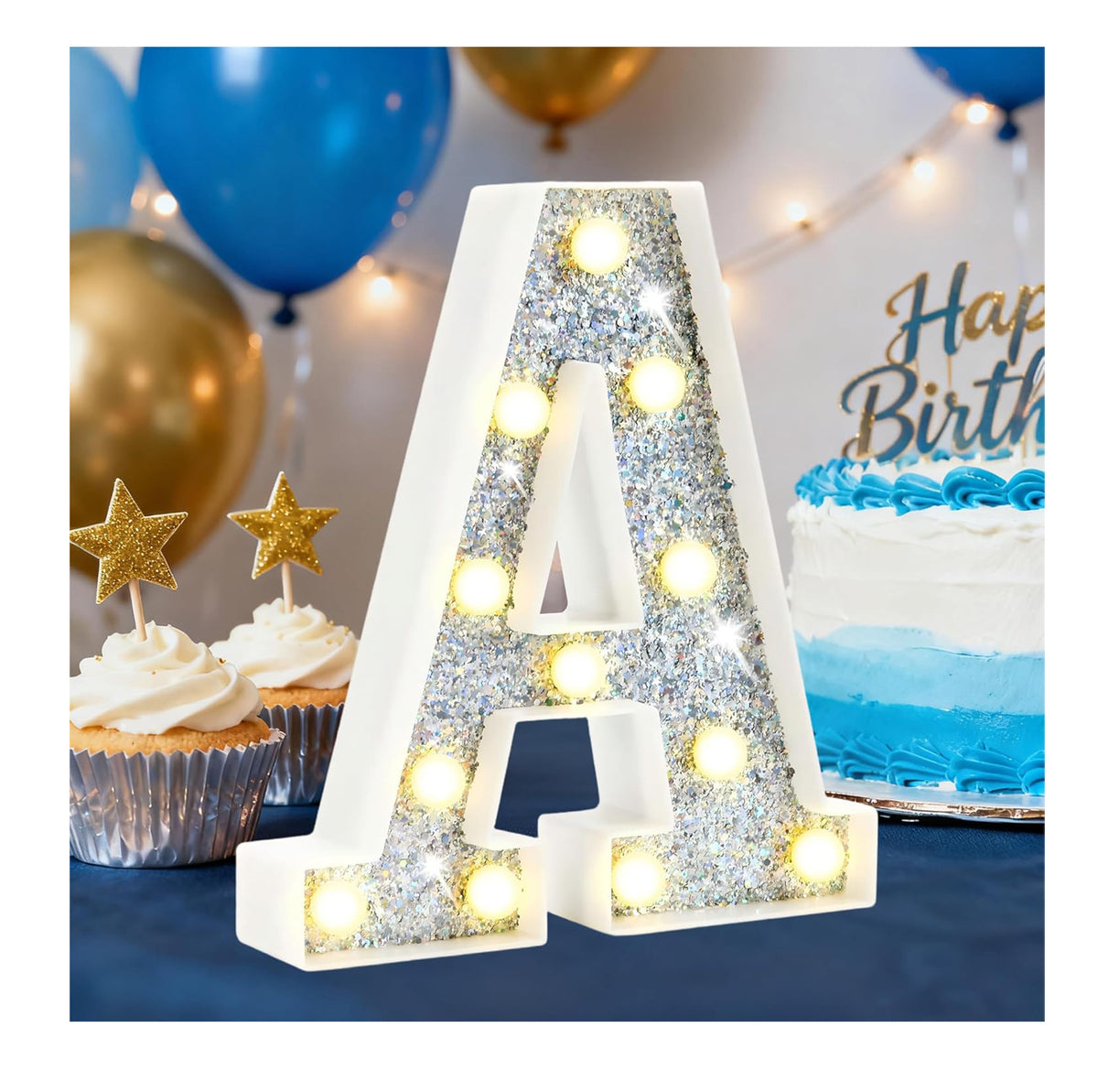 LED Silver Letter A Light – Battery Powered Night Decoration