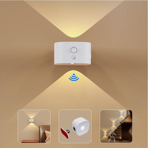 Motion Sensor Light with Rechargeable Battery Touch Control 3 Brightness Levels Wall Sconces 360° Free Rotation Mordern Dimmable for Living Room Bedrooms White
