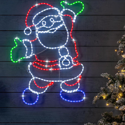 Outdoor Santa Christmas decoration with 411 multicolour LED rope lights