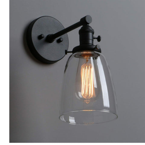 Vintage Industrial Glass Wall Sconce Black E27
