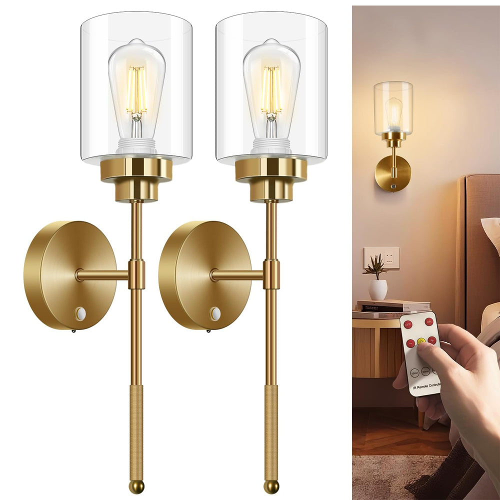 Battery Operated Wall Sconce Set of 2 Gold - Wireless Rechargeable LED