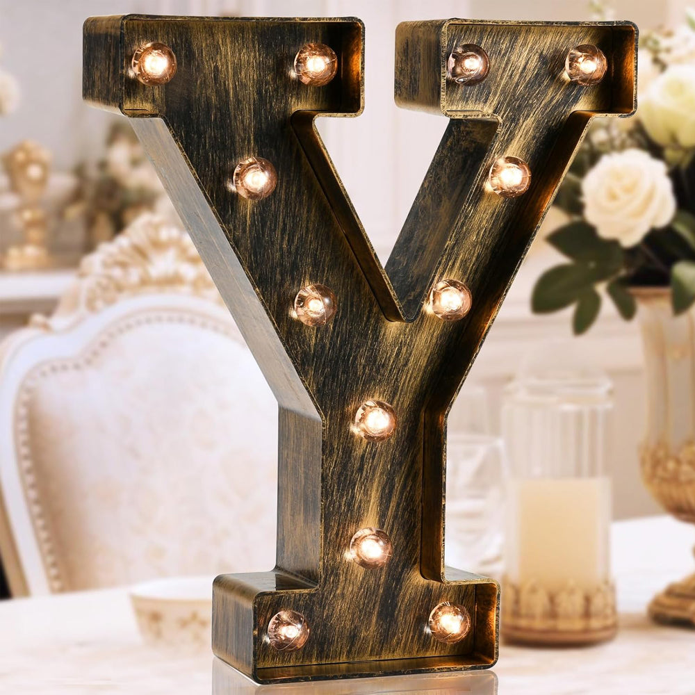 LED Marquee Letter Y – Golden Black Vintage Industrial Decorative Light UK