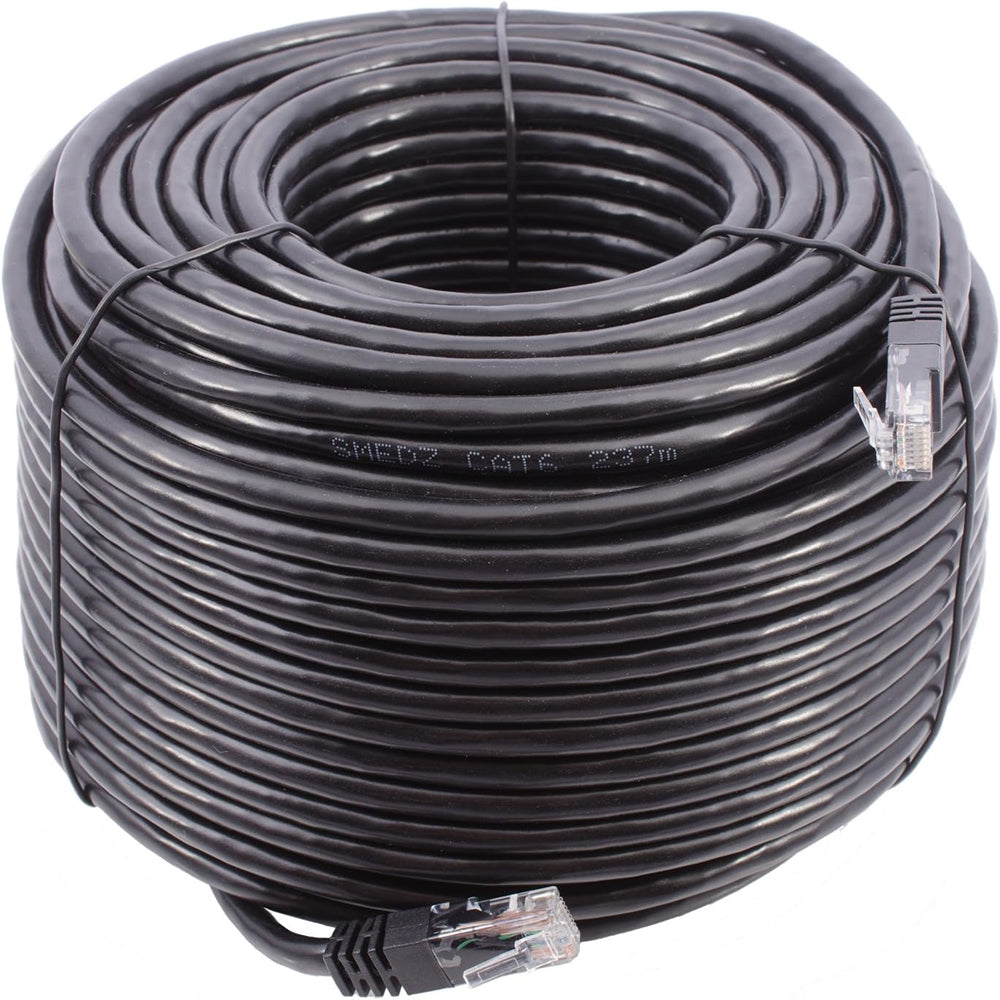 Smedz CAT6 50 m Full Solid Copper UTP 24 AWG Indoor / Outdoor Plug and Play Network Cable GigaBit Ethernet Patch Lead – Black