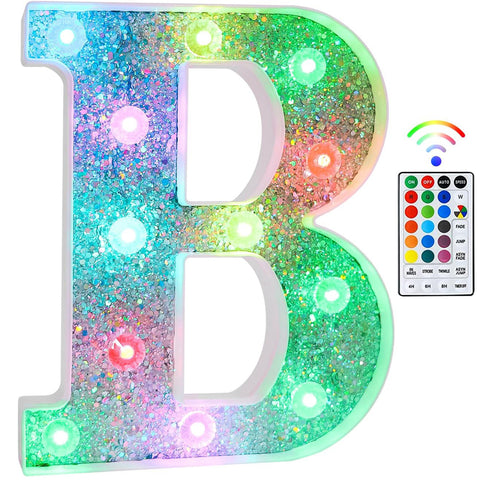 B Style Color Changing LED Letter Light, Glitter Marquee Lamp with 18 Colors, Remote Controlled, Battery Powered Decorative Letter Light for Party, Wedding, Birthday and Home Decor