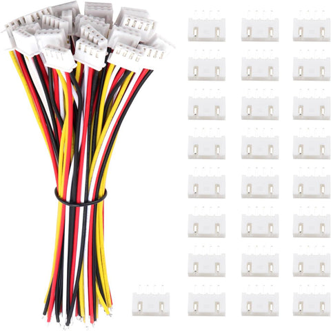Lyeteung 25 Sets 2.54mm JST-XH Connector, Mini Micro JST XH 4 Pin Connector Plug Male with 150mm 22AWG Cable & Female Connector