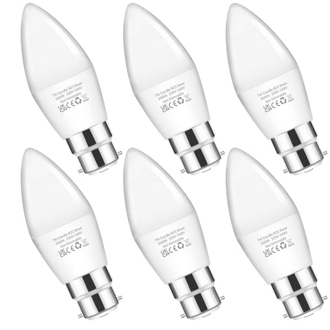 B22 Candle LED Bulbs 7W 60W Equivalent Warm White 6 Pack