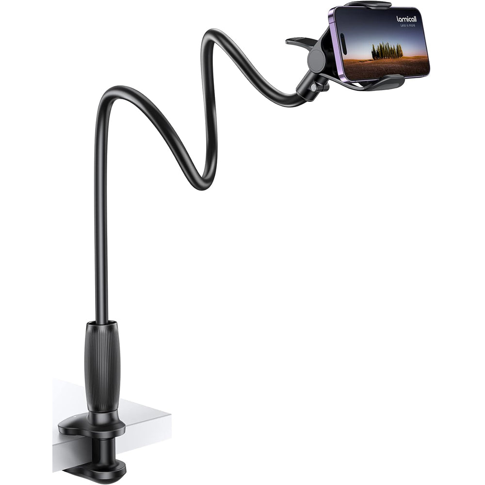 Lamicall Gooseneck Bed Phone Holder Black – 80mm Clamp Flexible Arm