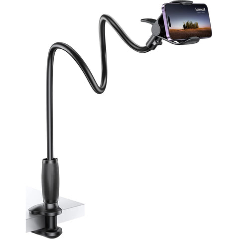 Lamicall Gooseneck Bed Phone Holder Black – 80mm Clamp Flexible Arm