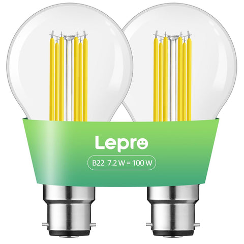 B22 LED Filament Bulb 7.2W 1521lm Warm White Pack of 2