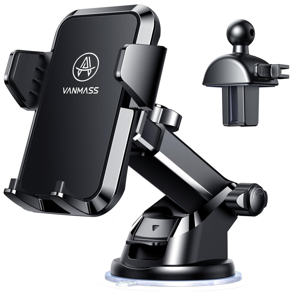 2025 VANMASS True Military-Grade Car Phone Holder Mount – Upgraded Strong Suction & Steel Vent Clip for Dashboard, Windshield, and Vent
