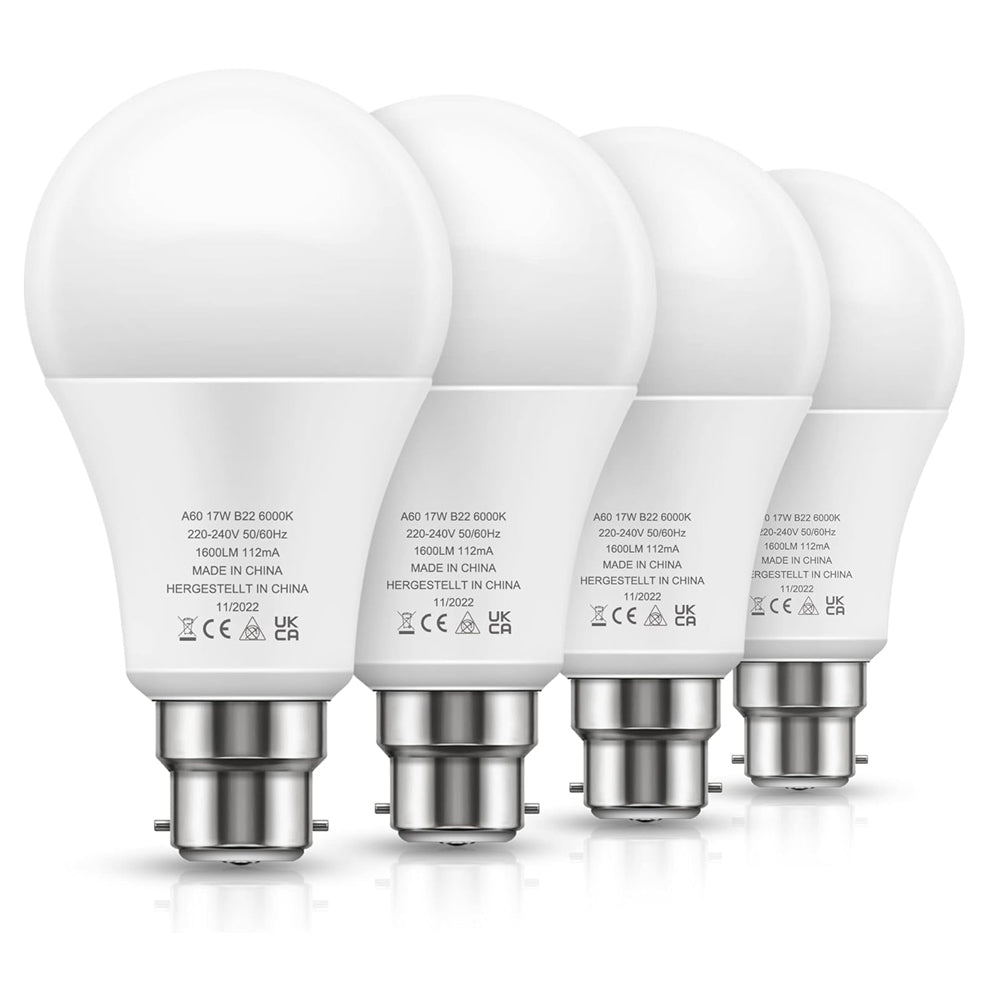 B22 LED Bulbs 17W 150W Equivalent Cool White 6000K 4 Pack