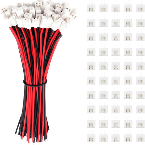 Lyeteung 50 Sets 2.54mm JST-XH Connector, Mini Micro JST XH 2 Pin Connector Plug Male with 150mm 22AWG Cable & Female Connector (Black Red)
