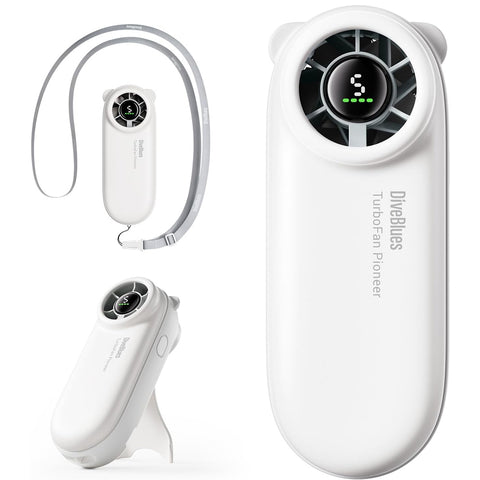Diveblues Portable Handheld Turbo Fan, 4000mAh Rechargeable Pocket Hand Fan, Up to 16 Hours, Hand Fan with 5 Speeds Powerful Cooling for Travel/Summer/Outdoor/Lash/Purse