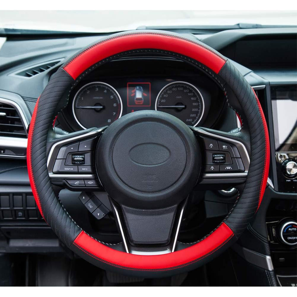 Car Steering Wheel Cover Leather - Soft Microfiber, Universal 37-38cm, Red