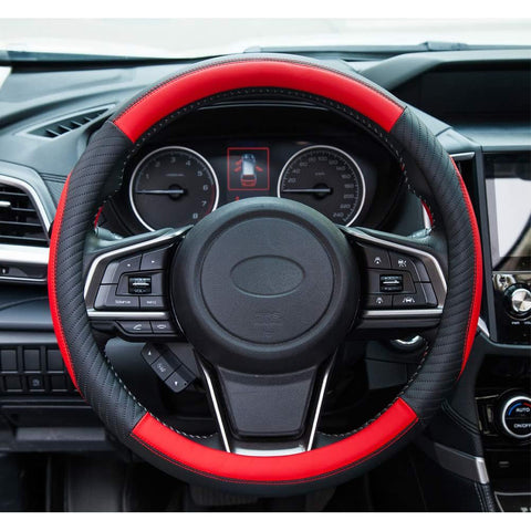 Car Steering Wheel Cover Leather - Soft Microfiber, Universal 37-38cm, Red