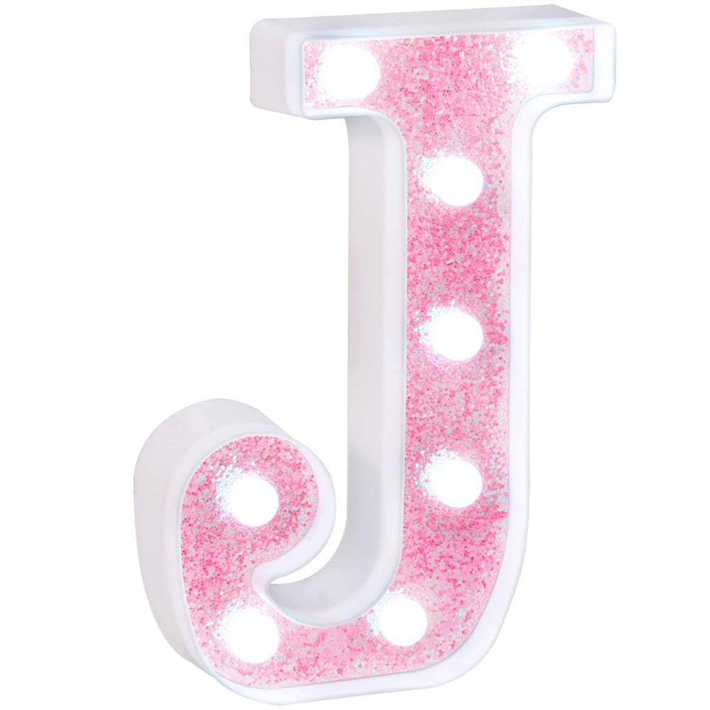 Pink Glitter LED Marquee Letter J - Cool White Lights