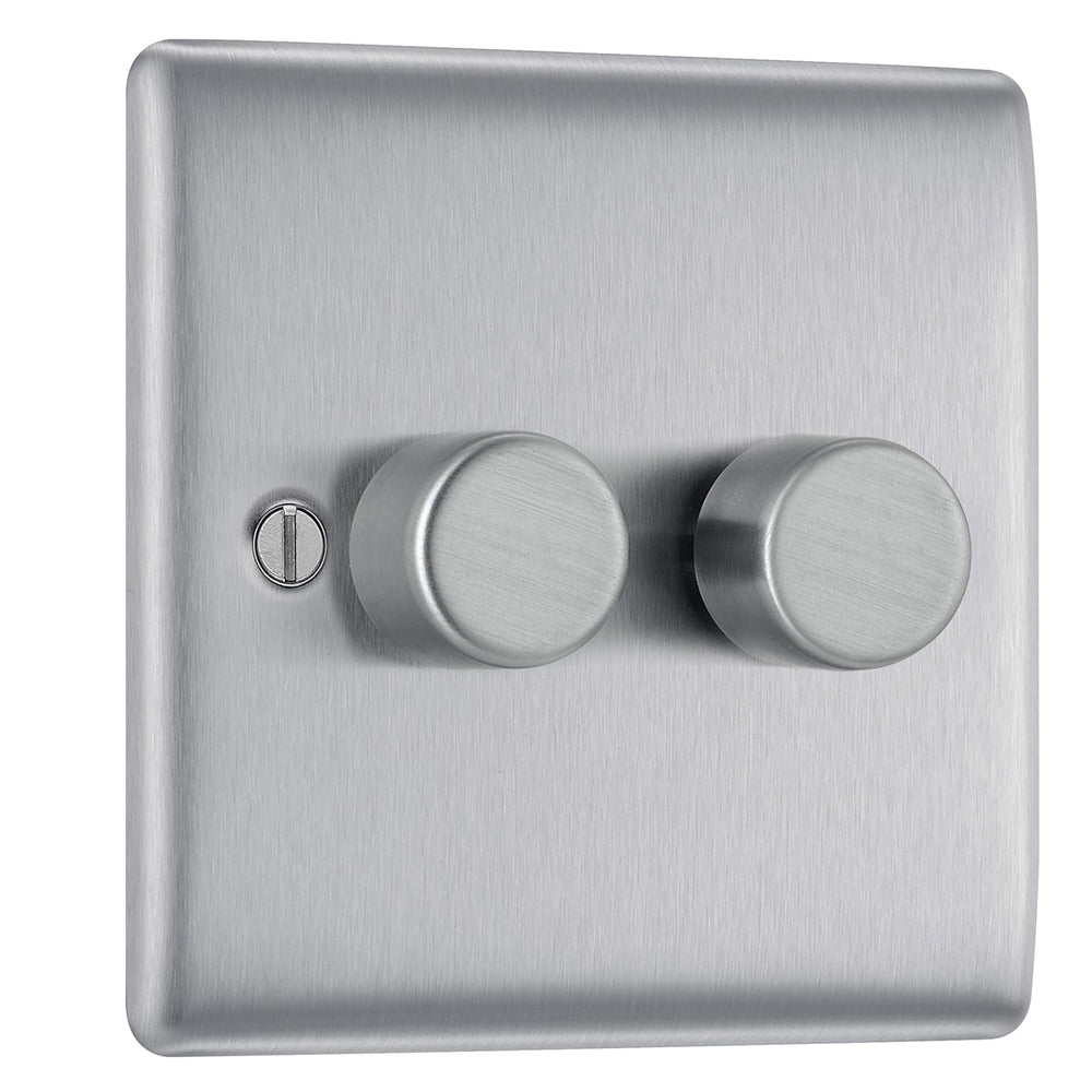 Intelligent Double Wall Dimmer Switch 200W, 2 Way, Brushed Steel