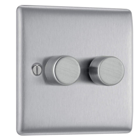 Intelligent Double Wall Dimmer Switch 200W, 2 Way, Brushed Steel