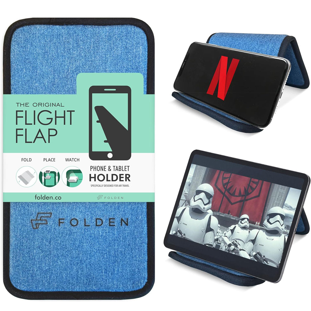 Folden Denim Airplane Phone Holder – Flexible Travel Stand