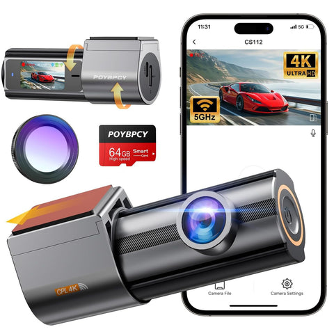 4K Dash Cam Front with CPL Filter and 5GHz WiFi