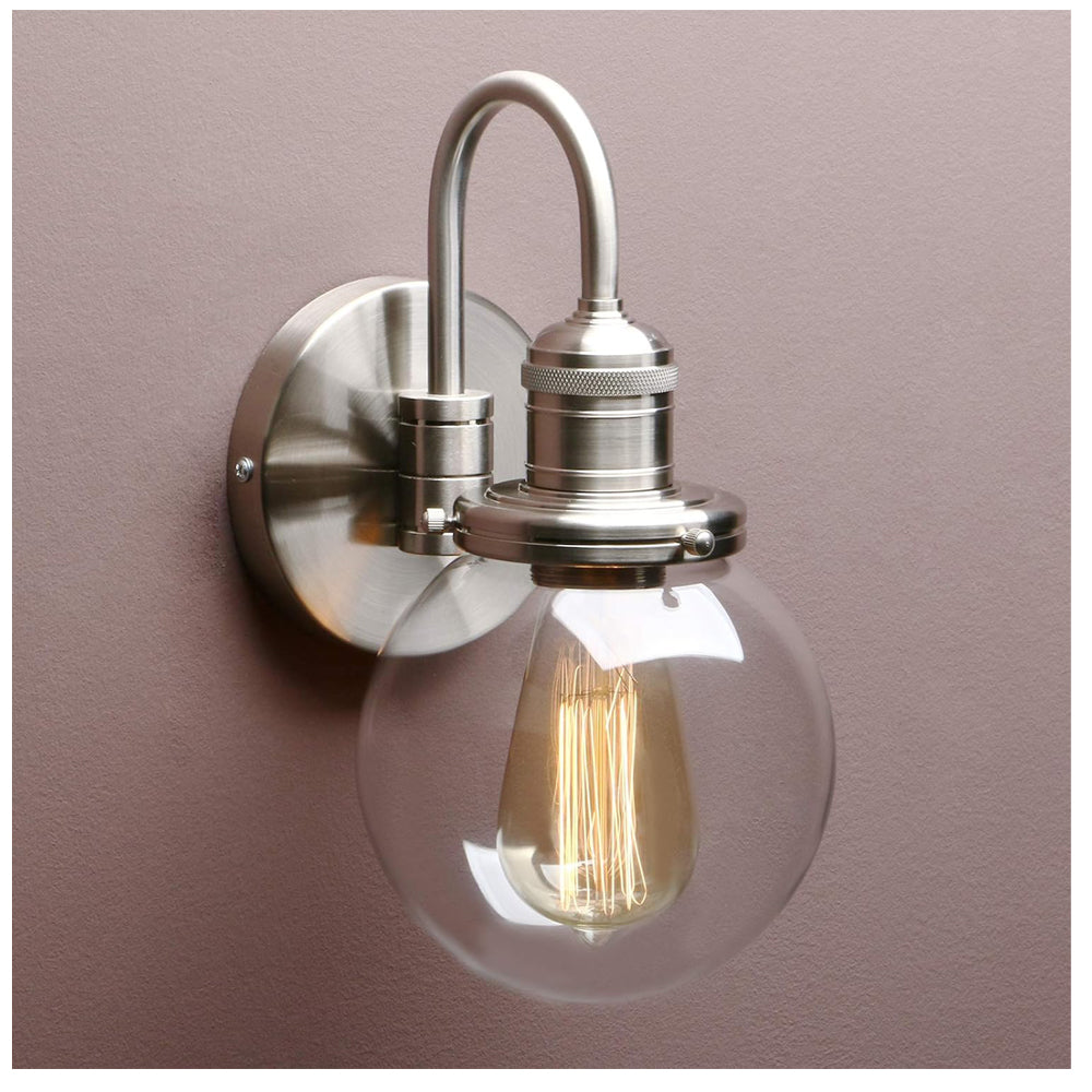 Yosoan Industrial Globe Wall Sconce with Clear Glass Shade