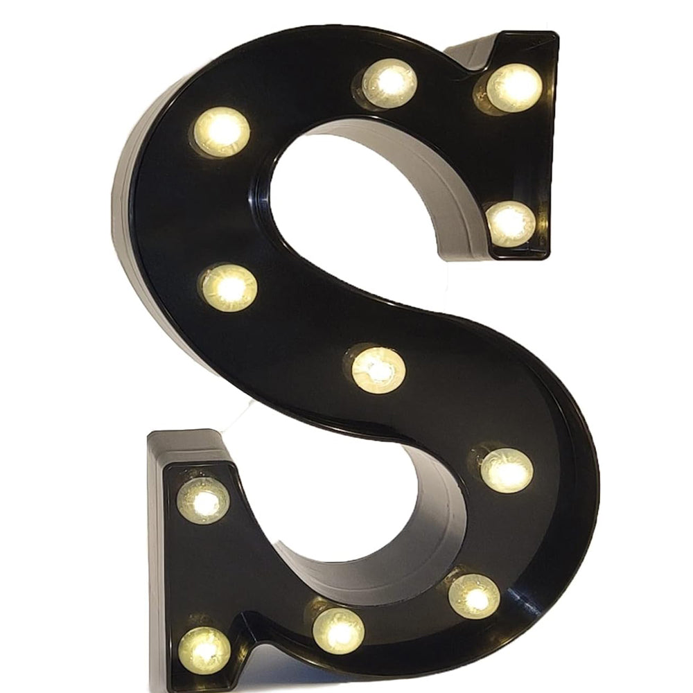 Black Alphabet Marquee Letters LED 26 Alphabet Light Up Letters with Diamond Bulb Battery Powered Led Letter for Wedding Birthday Christmas Home Bar Decoration Party Night Light (Black Letter S)