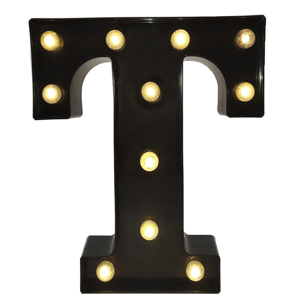 Black Alphabet Marquee Letters LED 26 Alphabet Light Up Letters with Diamond Bulb Battery Powered Led Letter for Wedding Birthday Christmas Home Bar Decoration Party Night Light (Black Letter T)