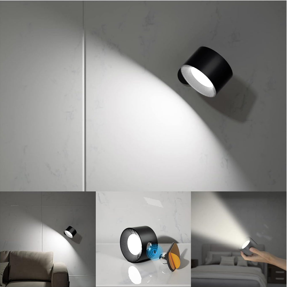Wall Light LED Wall lamp Rechargeable Battery Wall Sconces Mordern Dimmable Touch Control Warm/White Brightness Modes Wall Spotlights Freely Rotatable Lights for Bedroom Cabinet Black