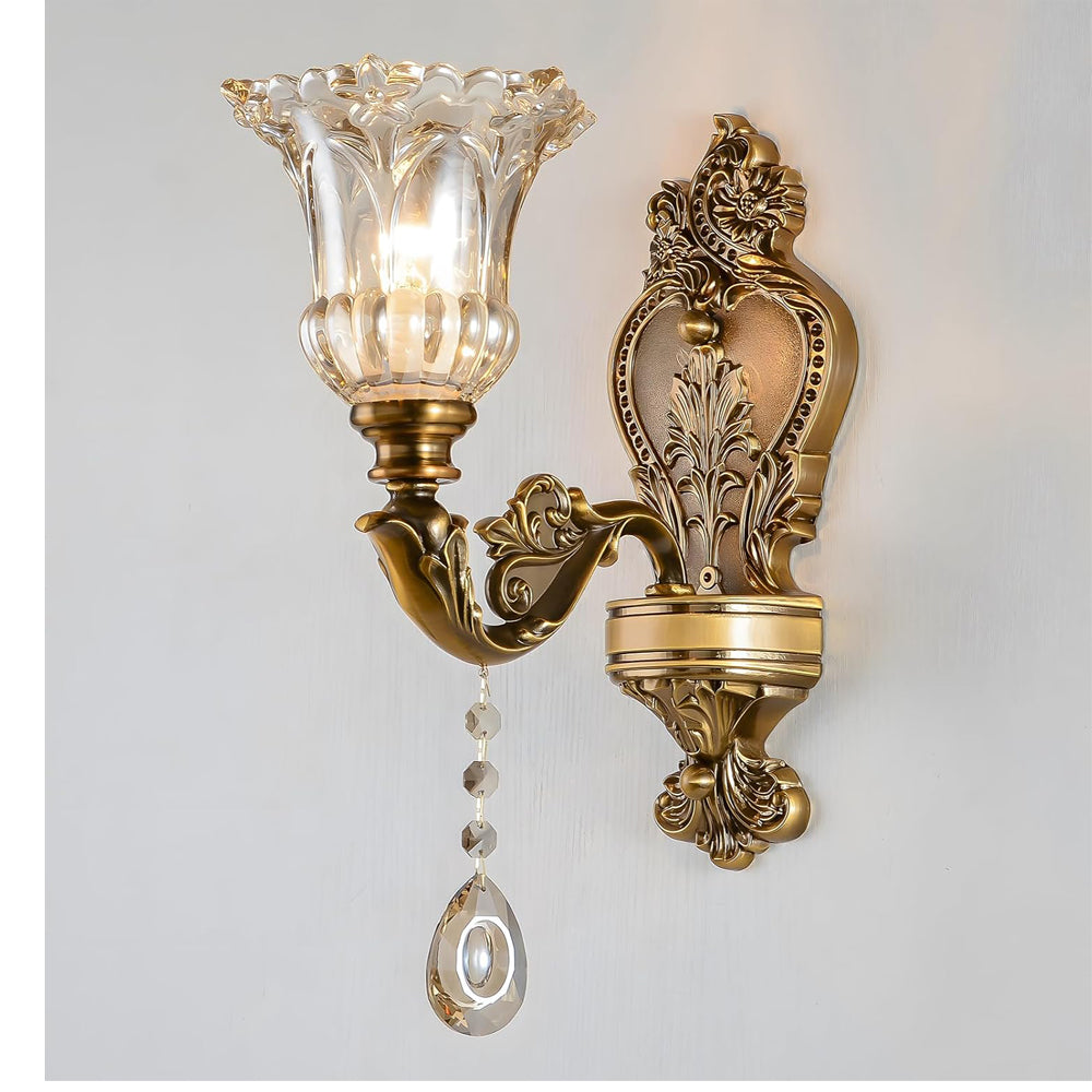 Vintage Floral Wall Mount Lamp Crystal Glass E14