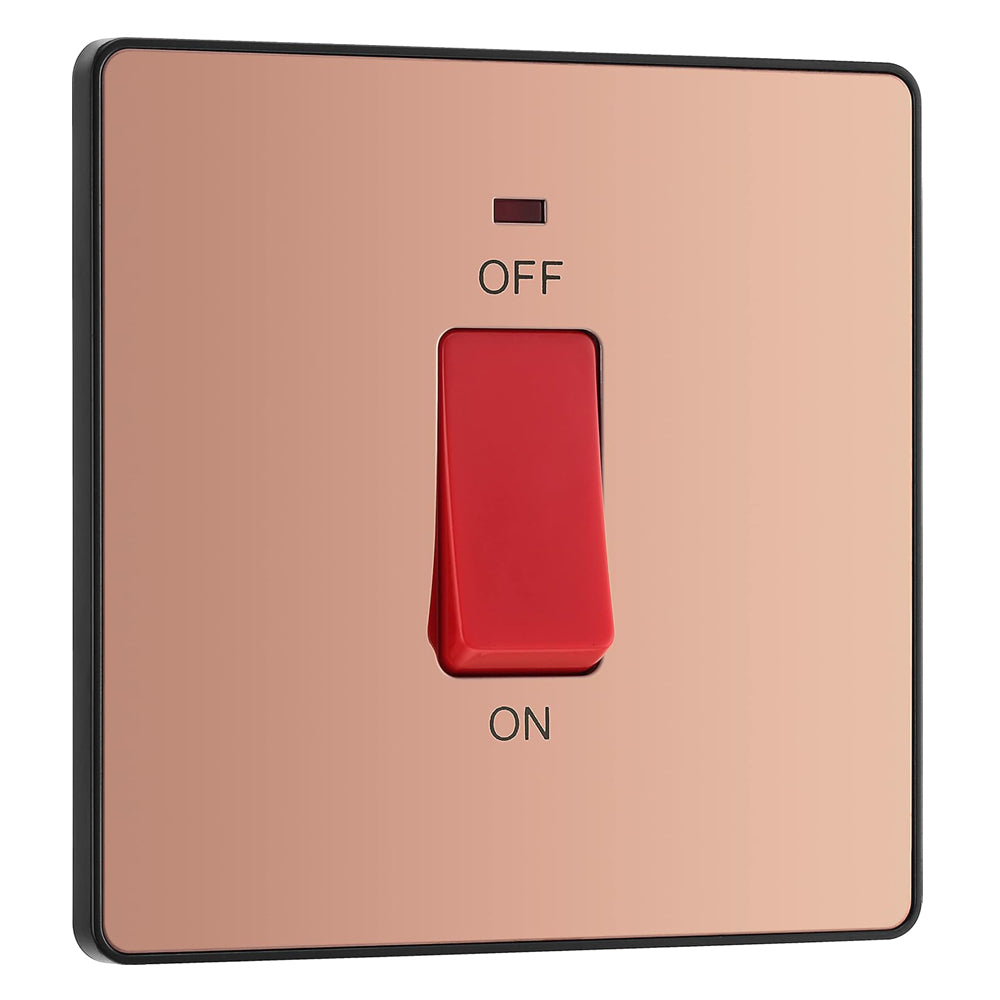 BG Electrical Cooker Control Switch Unit with LED Power Indicator, Single Plate, Double Pole, Screwless, Evolve, Polished Copper, 45A, PCDCP74B