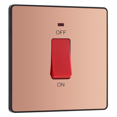 BG Electrical Cooker Control Switch Unit with LED Power Indicator, Single Plate, Double Pole, Screwless, Evolve, Polished Copper, 45A, PCDCP74B