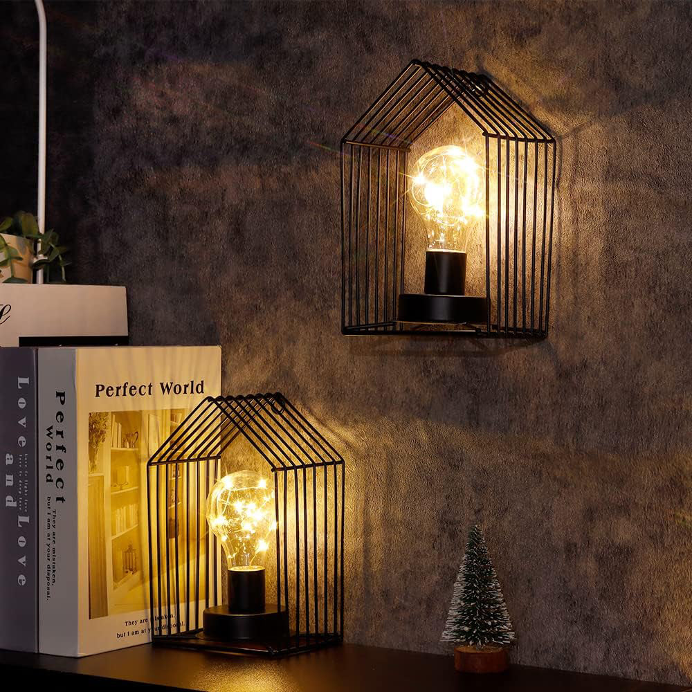 Battery Operated Table Lamp Set of 2 – 18cm Vintage Wall Sconce