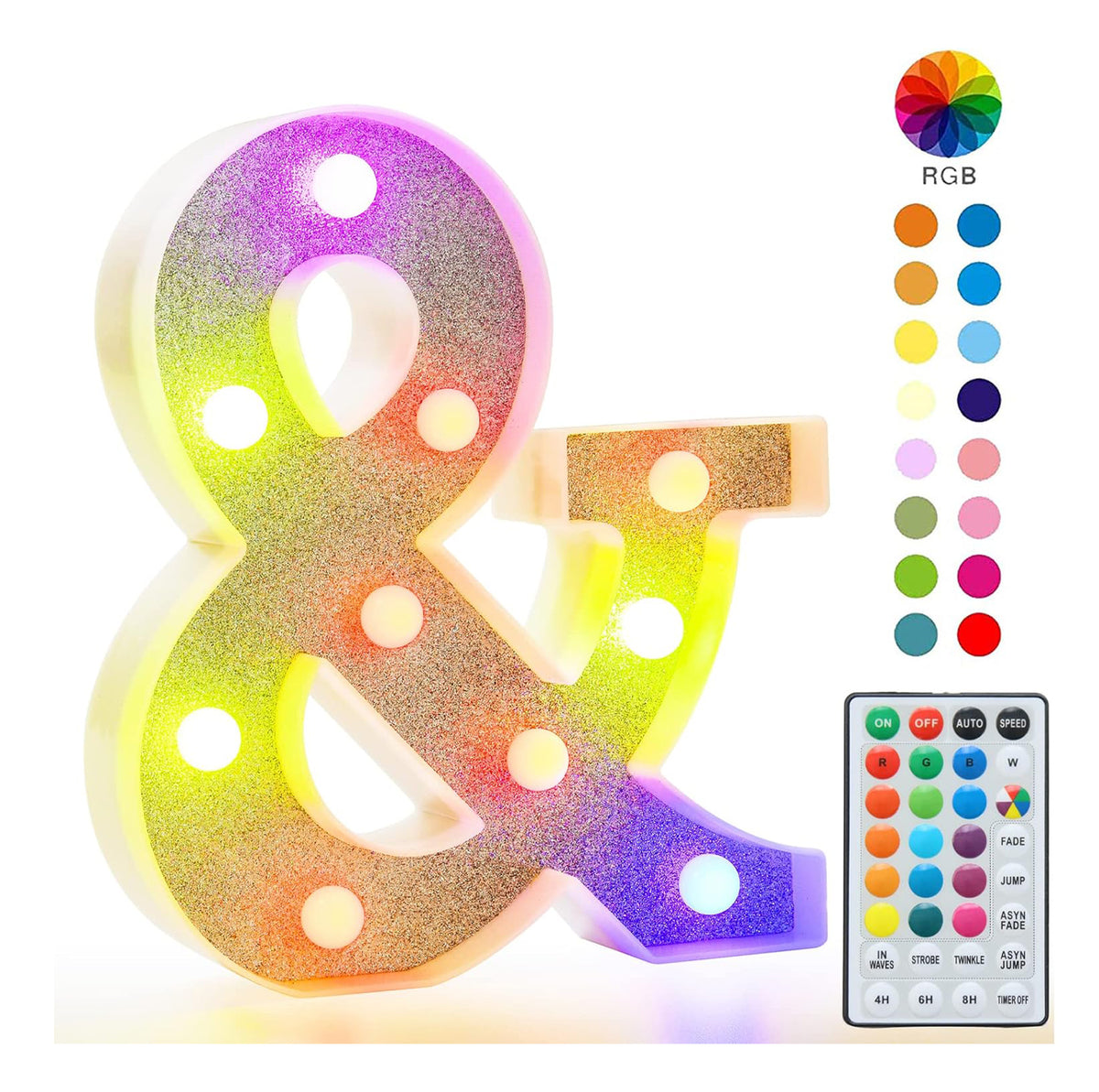 Colorful Light Up Letters, Glitter LED Letter Lights 18 Color Changing Shiny Alphabet Sign Gifts for Girls Women Party Birthday Decorations Remote Night Light Christmas Valentine Wall Table Decor - &