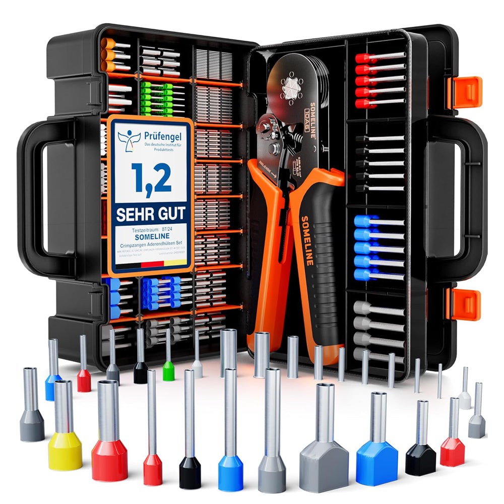 Someline Hexagonal Crimp Tool Kit With 1505 Ferrules 0.25–10Mm² Ratchet Ferrule Crimping Pliers Set Professional Wire Connector Tool Kit