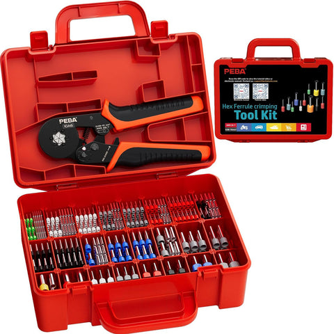 Ferrules Wire Crimping Tool Kit 1750pcs, Ferrule Crimper Tool for 0.08-10mm²/AWG28-7 Self-Adjustable, Hexagonal Crimp Tool Set with Twin Wire Ferrules, Ratchet Terminal Crimper - Copper Ferrule